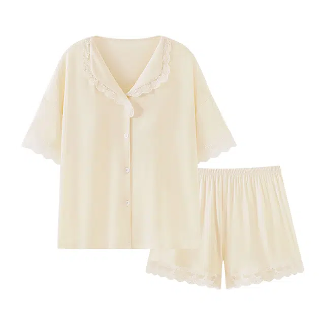 欧诗帛 带胸垫韩版冰丝高颜值短袖宽松家居服可外穿夏季睡衣套装 女款