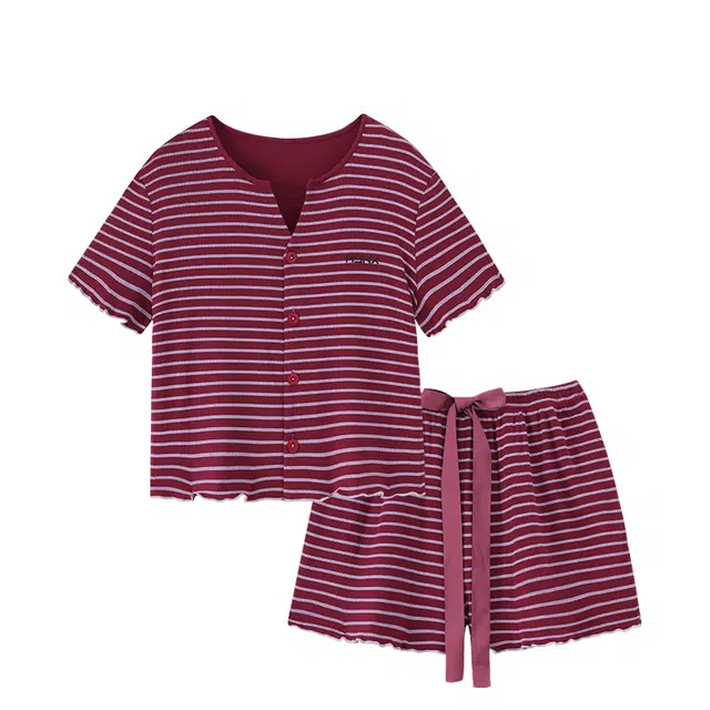 俏韵 凉感短袖上衣家居服可外穿三分裤夏季睡衣套装 女款