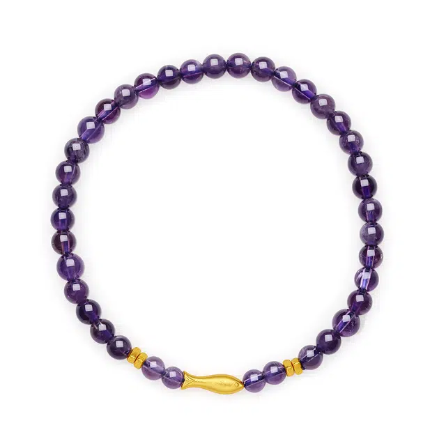 翠雅金楼 锦鲤附体财运亨通 新中式国潮吉祥如意学业上岸事业有成紫晶串珠手饰 精致小巧日常百搭学生通勤配饰#好运天然 紫水晶 手串 女款