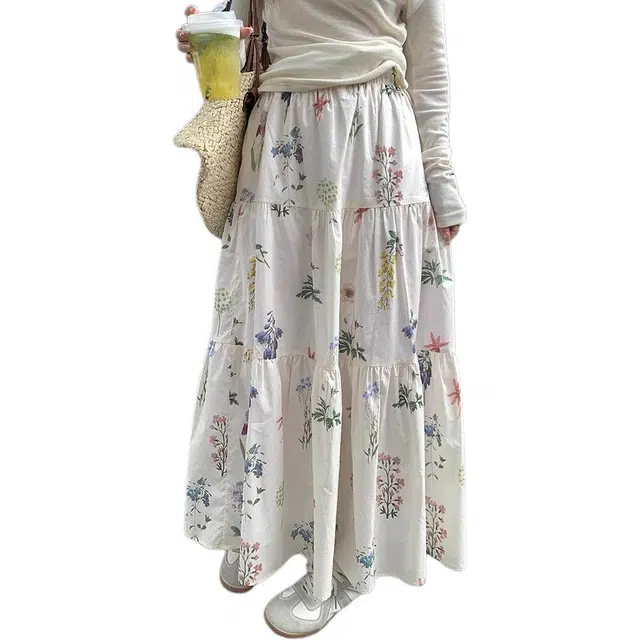 哒头下雨不愁 法式甜美花卉高腰显瘦小个子气质复古休闲长裙 女款