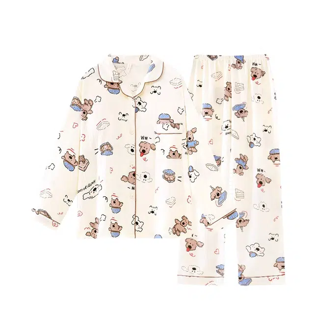 俏韵 带胸垫长袖长裤卡通可爱甜美家居服睡衣套装 女款