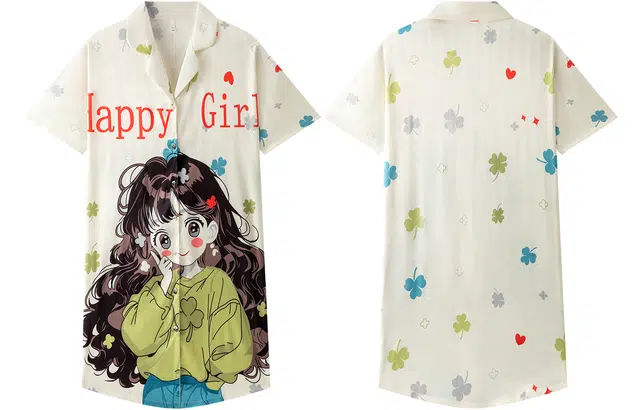 宫蝶 短袖冰丝卡通可外穿家居服宽松休闲甜美风薄款开衫睡裙 女款 杏色