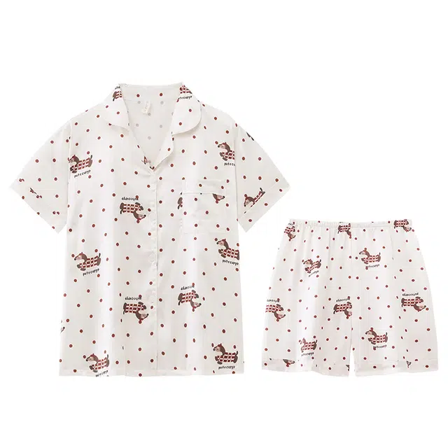 好福份 短袖卡通小动物满印休闲睡衣套装 女款