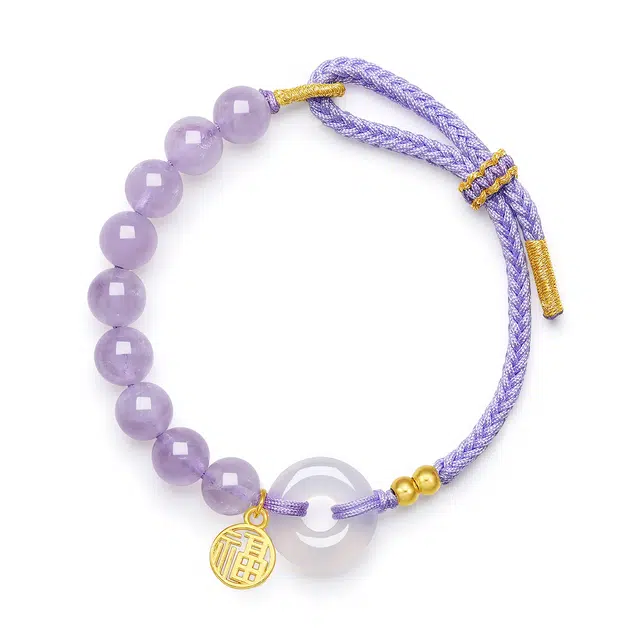 翠雅金楼 九紫离火运 新中式国潮转运珠招财纳福平安扣手饰 精致优雅福牌日常通勤百搭款手工编绳腕饰#好运天然 紫水晶 手链 女款