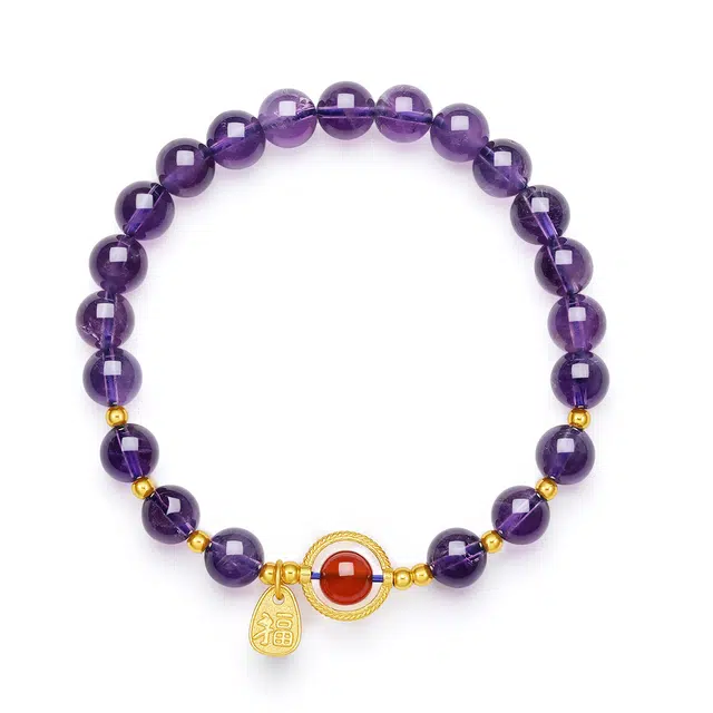 翠雅金楼 九紫离火运 新中式国潮招财纳福时来运转 精致优雅福牌日常通勤百搭款#好运天然 紫水晶 手串 女款