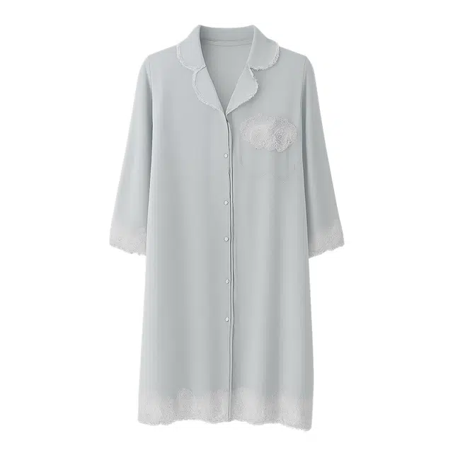 潞优野 法式蕾丝纯欲大码中长款长袖春夏季睡裙 女款