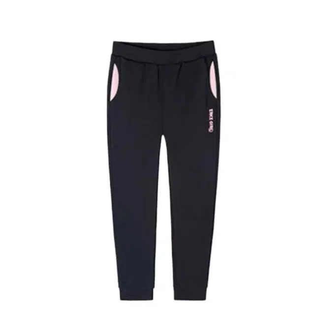 鸿星尔克儿童长裤 舒适松紧腰时尚潮流 正黑柔粉红 中小童