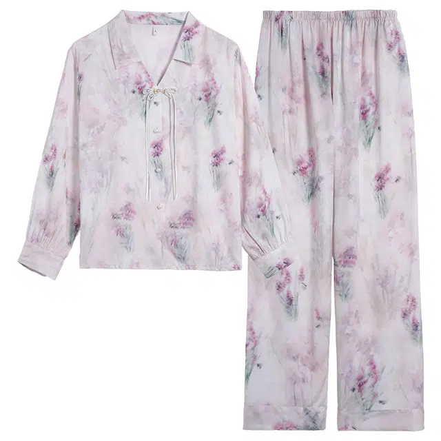 好福份 长袖长裤碎花蝴蝶结简约休闲家居服睡衣套装 女款