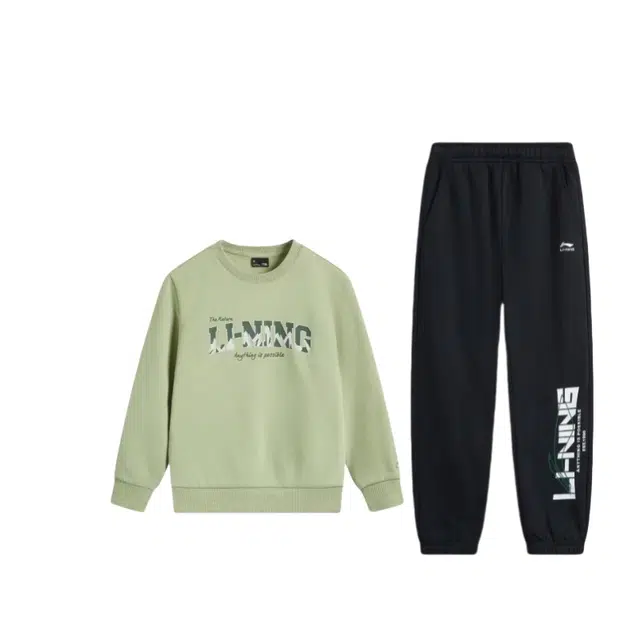 李宁儿童 运动生活系列 字母印花套头长袖卫衣舒适长裤休闲运动套装 青少年