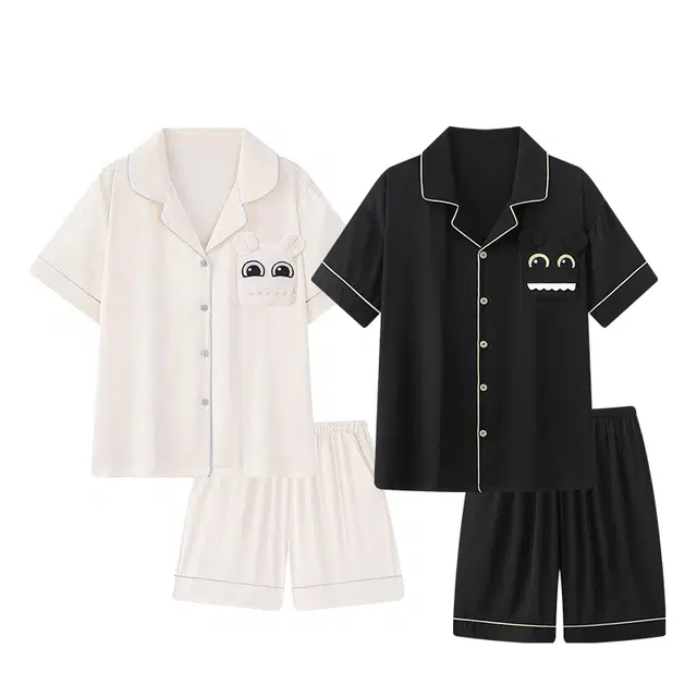 俏韵 翻领短袖卡通薄款家居服可外穿睡衣套装 男女同款