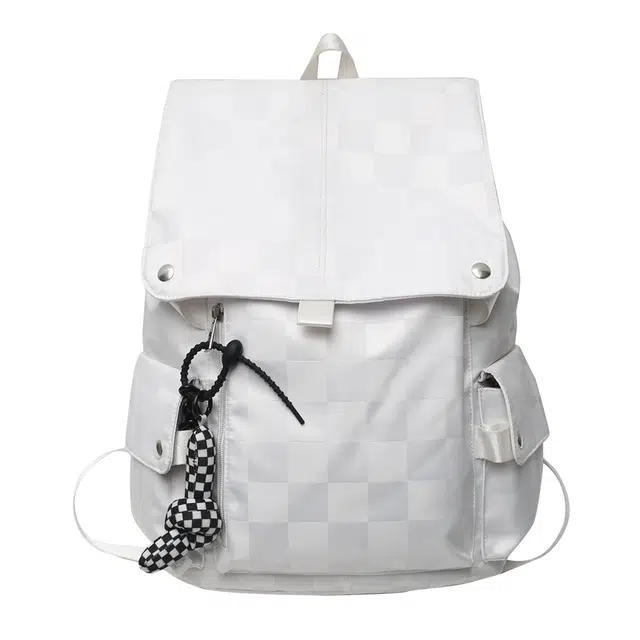 芭菲尼 时尚潮流个性电脑高中生大学生背包休闲韩版旅行包 尼龙 双肩包 常规 男女同款情侣款 白色/黑色