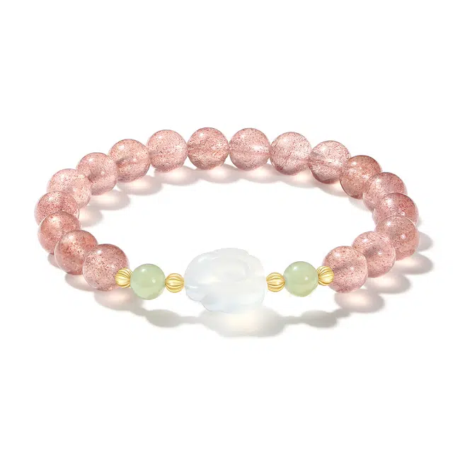 【普陀山官方已祝福】 普陀山文创 诸事顺意平安喜乐十里桃花精致百搭 助力正缘遇贵人可爱玉兔能量磁场#好运 礼盒装 草莓晶 手串 女款