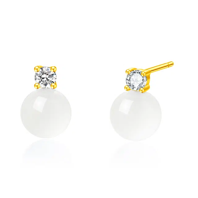 老凤祥 璀璨玉珠 新中式国风轻奢气质 古典优雅温柔百搭#好运 玉髓 耳钉 女款