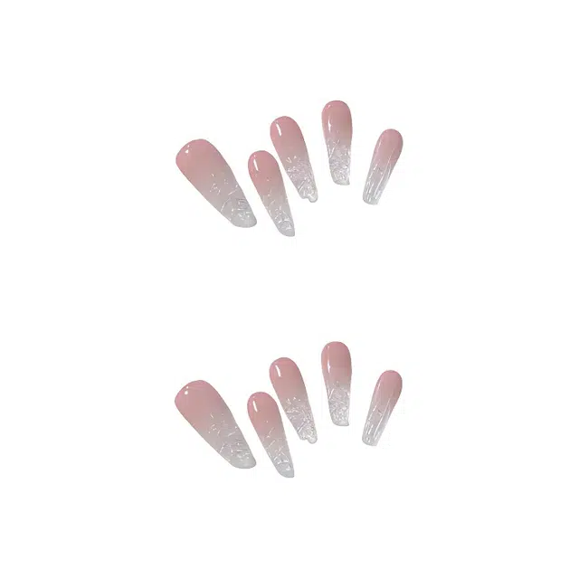 计轩 纯欲碎碎冰冰透琉璃腮红  穿戴甲 长款粉色渐变 亮片