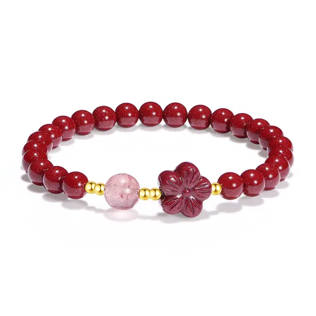 【普陀山官方已过香】 普陀山文创 早日脱单桃花转运珠草莓晶粉色浪漫红鸾星动招桃圆珠#好运 朱砂 玉石手串 男女同款情侣款