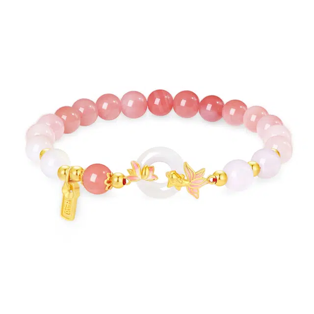 【好运莲莲】中国黄金 珍·尚银 幸运锦鲤 莲花平安扣 新中式招财纳福 事事顺利串珠 小众轻奢礼盒 上岸 玛瑙 手串 女款