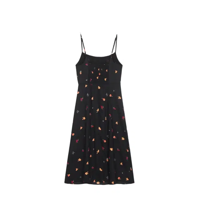 识恩 小众复古印花露锁骨性感下摆开叉过膝吊带连衣裙 女款