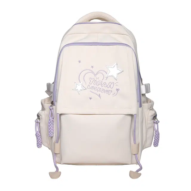 芭菲尼 纯色韩版简约大容量 尼龙  背包双肩包 男女同款情侣款 米白色/黑色/浅黄色/浅绿色