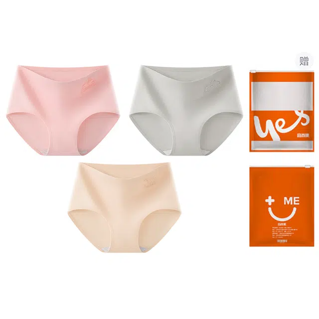 宜而爽 学院风纯棉裆休闲百搭高腰收腹三角纯色基础款暗纹浮雕舒适亲肤抗菌无痕内裤 女款 礼袋组合装