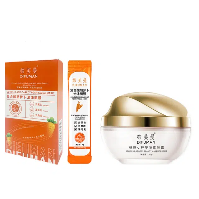 缔芙曼 复合酸萝卜泡沫面膜 素颜霜护肤套装 保湿补水