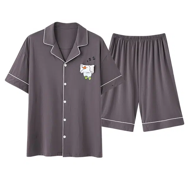 夏芬妍 柔软安睡小鸭翻领家居服休闲舒适短袖短裤时尚可外穿睡衣套装 男女同款