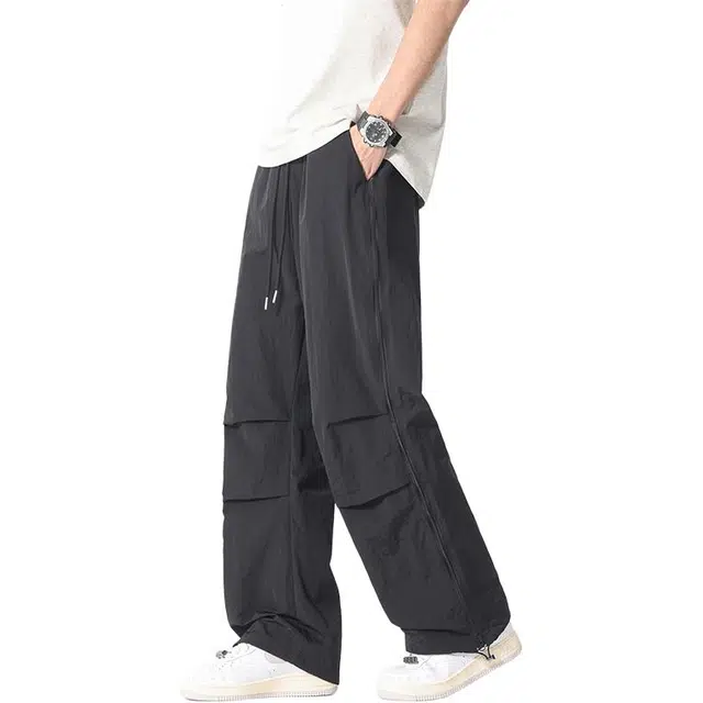 宜而爽 美式潮流山系户外机能风时尚褶皱轻薄透气宽松阔腿侧边双拉链高街简约百搭登山徒步防风中性直筒休闲裤 男女同款