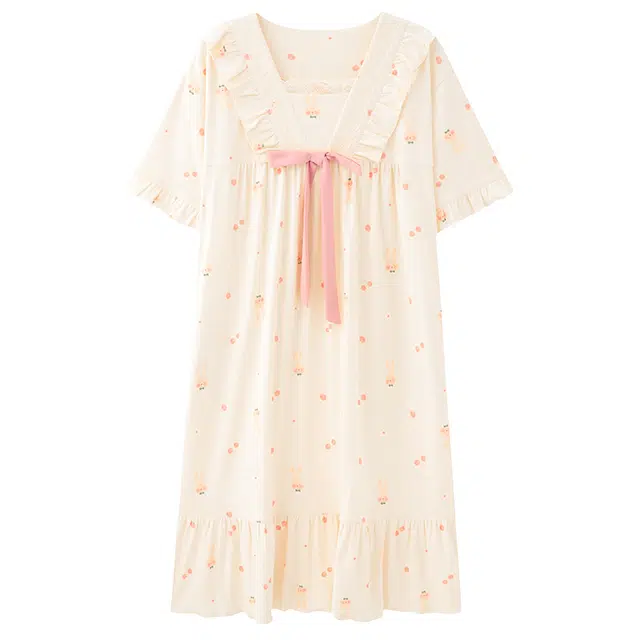 睦隆世家 透气柔软可外穿带胸垫吸湿排汗短袖舒适睡裙 女款