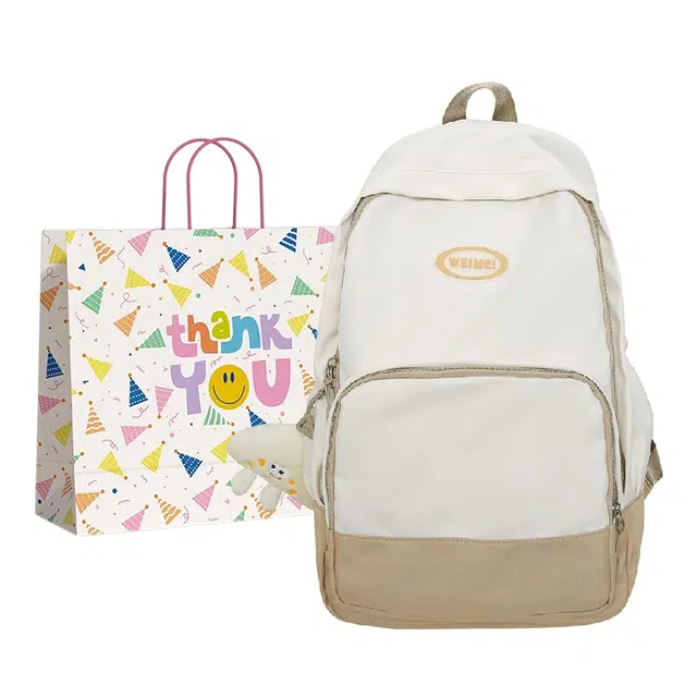 三只小鸭 日系休闲简约大学生高中生大容量时尚潮流 尼龙 双肩包 女款 卡其/粉色/紫色/绿色/黑色