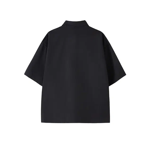 加荣 潮流速干冰丝薄学院风帅气青少年五分袖凉感宽松休闲初高中学生外套腊肠狗印花短袖衬衫 男女同款