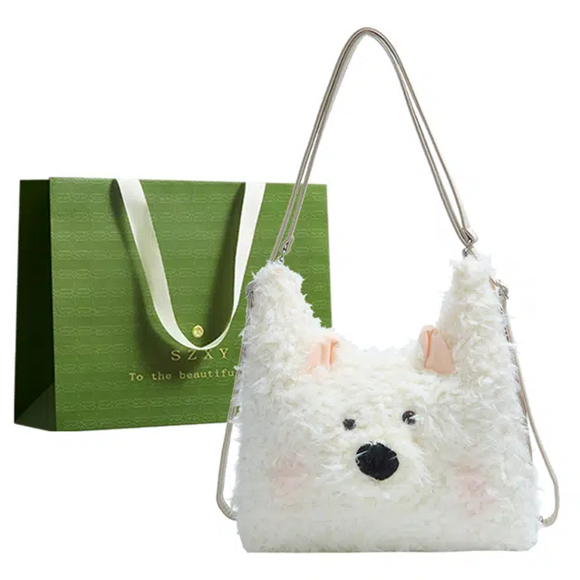 三只小鸭 双肩包单肩包复古时尚通勤毛毛百搭托特包 毛绒 斜挎包 常规 女款 白色