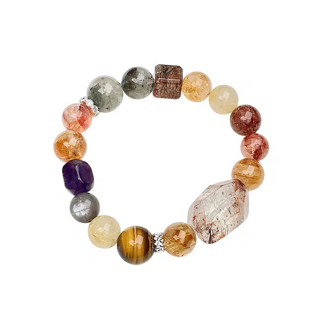 琳琯瑛 宝草莓晶绿发晶黄塔晶红胶花银曜石天然 粉水晶 手饰手串 女款