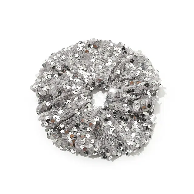 如花梦 黑色亮片大肠高级感扎头发绳绑头发 夏季布艺 大号头绳 女款