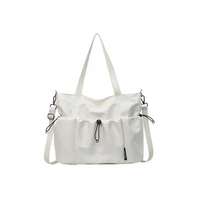 芭菲尼 褶皱休闲 高级质感抽绳百搭手提 帆布 帆布包单肩包 男女同款情侣款