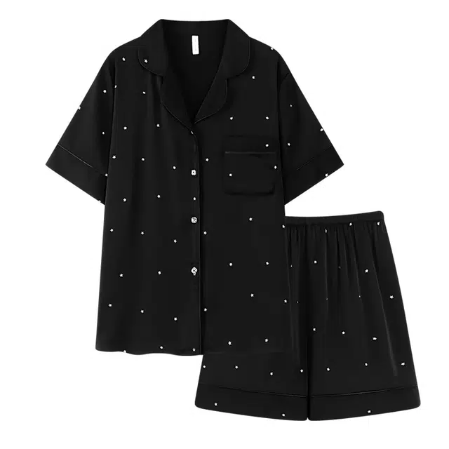 俏韵 翻领短袖上衣高级感家居服薄款三分裤睡衣套装 女款