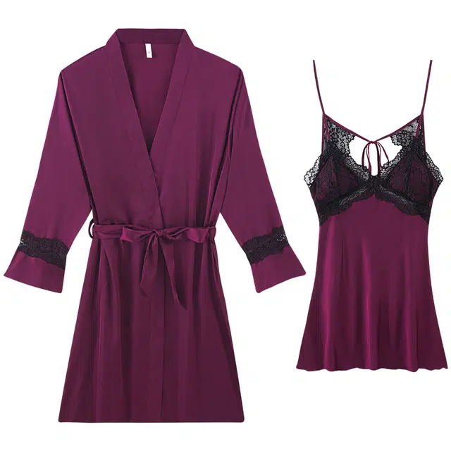 好福份 带胸垫纯色蕾丝拼接简约休闲家居服睡衣套装 女款