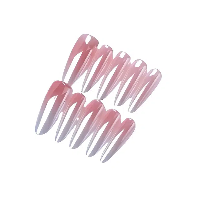 计轩 电镀极光猫眼  穿戴甲 长款粉色渐变 亮片