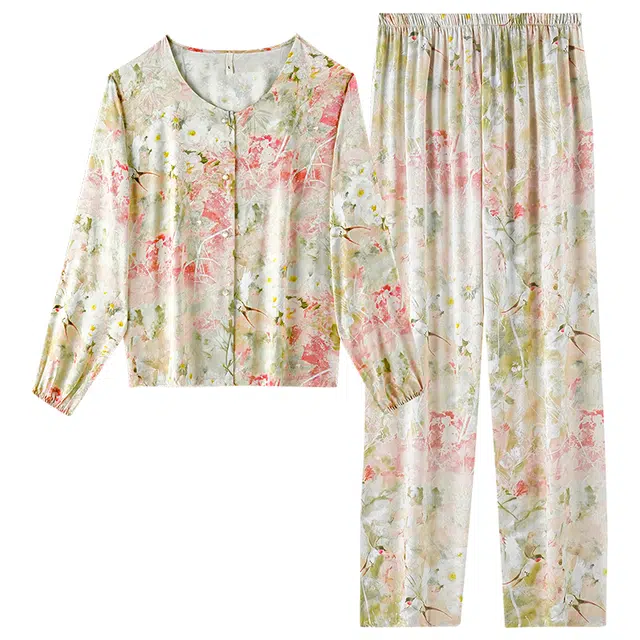 好福份 长袖满印花边碎花柔软休闲简约家居服睡衣套装 女款