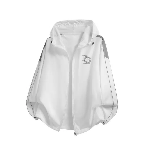 巴塞罗那足球俱乐部 轻薄户外纯色凉感连帽拉链长袖基础简约款撞色字母印花骑行徒步通勤百搭 超轻透气速干防虫防晒服 男女同款