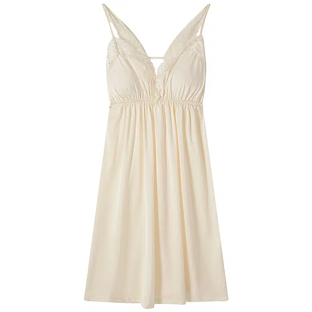 好福份 带胸垫凉感蕾丝花边奶白简约无袖休闲家居服睡裙 女款