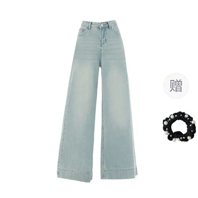 雾闪闪 时尚百搭复古高腰宽松阔腿九分牛仔裤 女款