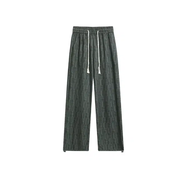 加荣 设计感格子凉感速干大码青少年潮流美式高级感直筒裤夏日薄款透气慵懒宽松阔腿裤抽绳长裤休闲裤 男女同款