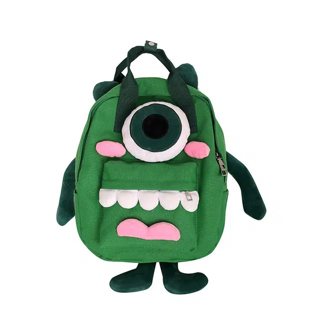 芭菲尼 小众可爱卡通小怪兽设计休闲高级质感时尚潮流通勤 帆布 双肩包 常规 男女同款情侣款 绿色