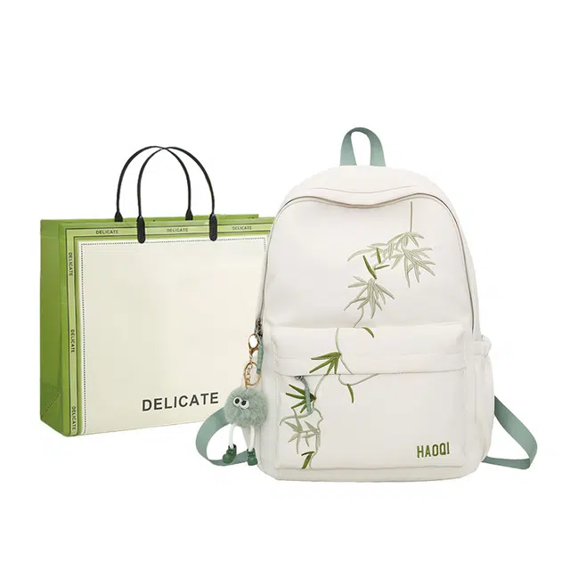 芭菲尼 国风背包学生时尚潮流百搭背包 尼龙 双肩包 常规 男女同款情侣款 白色/黑色/卡其色