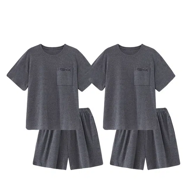 俏韵 圆领短袖螺纹家居服可外穿夏季睡衣套装 男女同款