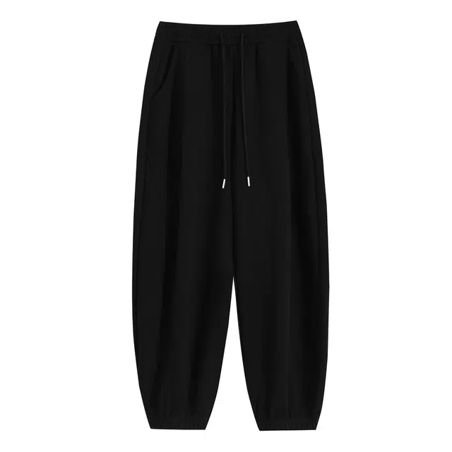 黑恐龙 潮牌宽松百搭高腰个性简约设计感舒适透气柔软亲肤束脚休闲裤 男女同款