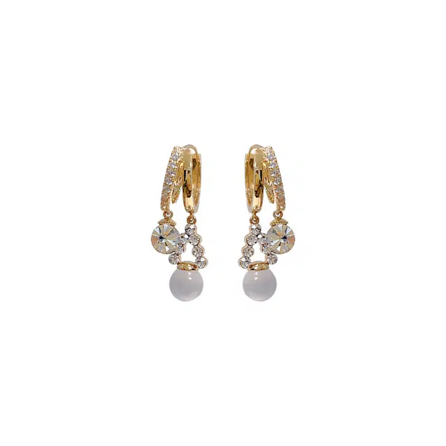 双生恋 金色微镶满锆爆闪珠珠小众设计感百搭时尚精致日常通勤约会轻奢高级感 铜 耳环 女款