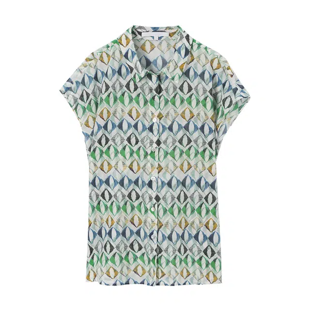 潞优野 时尚法式宽松印花短袖衬衫 女款