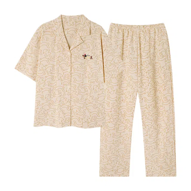 莫代尔 休闲简洁翻领开衫轻盈透气舒适柔软亲肤细腻无束缚短袖长裤家居服可外穿睡衣套装 女款