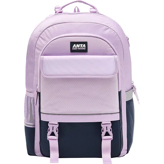 安踏儿童 护脊平衡拉链开合物 织 双肩包 常规 儿童款 粉紫/藏青