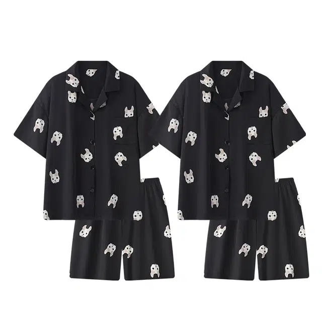 俏韵 翻领卡通法斗犬短袖大码家居服可外穿睡衣套装 男女同款